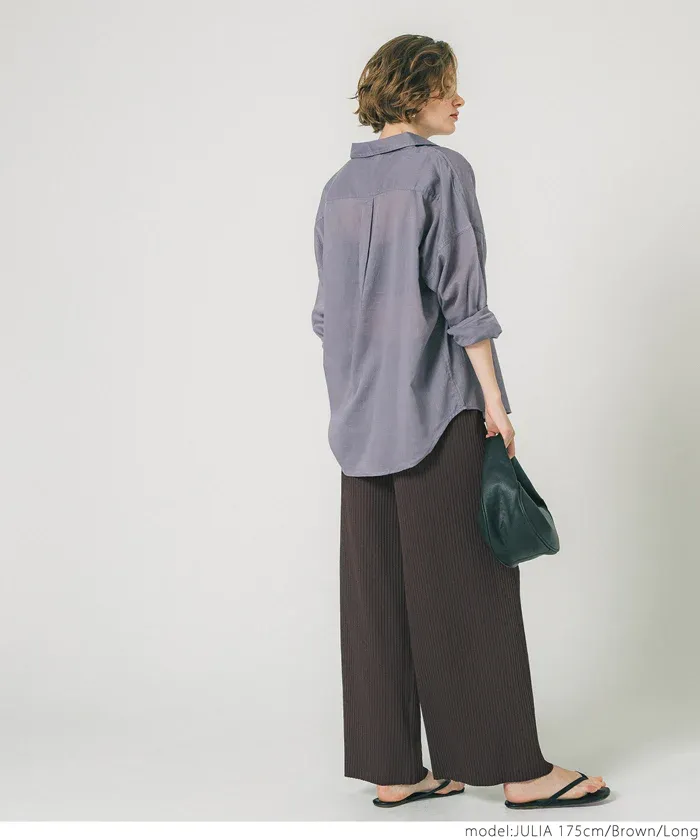 日本 COCA - [可剪裁] 速乾垂墜彈性風琴寬褲-淺灰棕