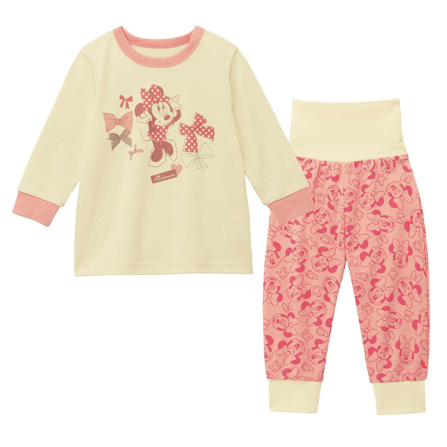 日本千趣會 - 迪士尼 兒童腹卷長袖家居服-米妮花花-粉紅