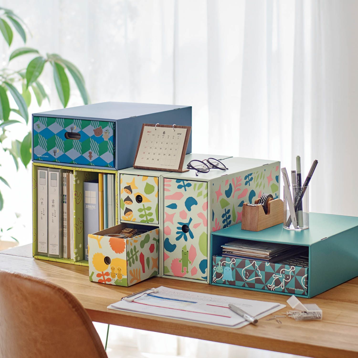 日本千趣會 - 童趣印花可組裝小物收納盒-可愛動物-二格直式 (寬25.5x深34x高24cm)