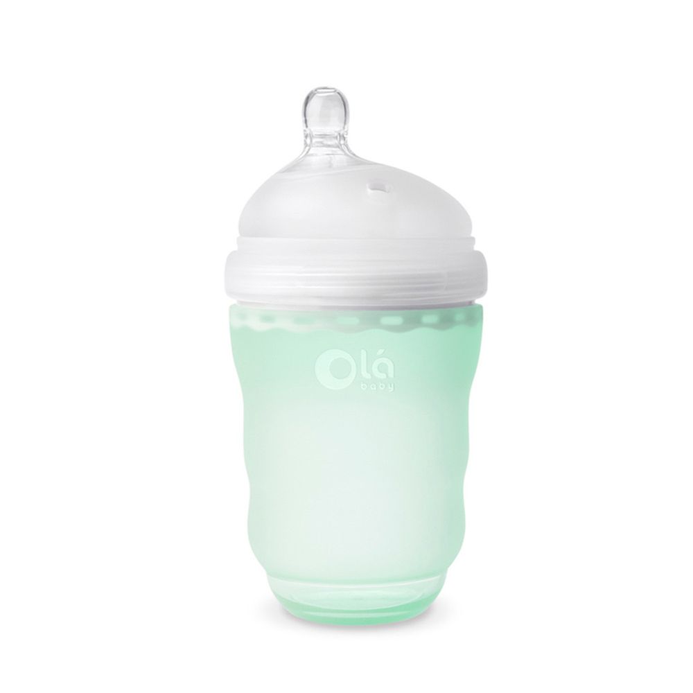 美國 Olababy - 親密乳感寬口矽膠奶瓶-薄荷綠-240ml