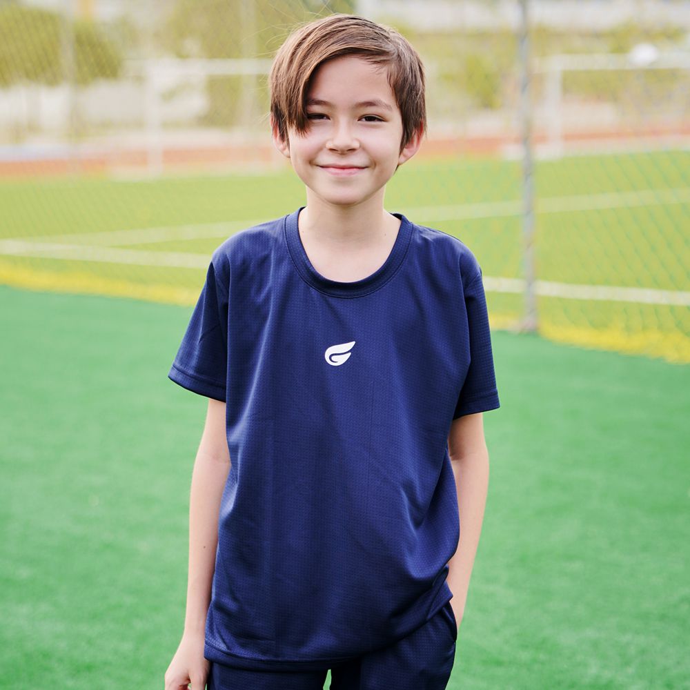 兒童盾形速乾排汗衣-短袖款-深藍