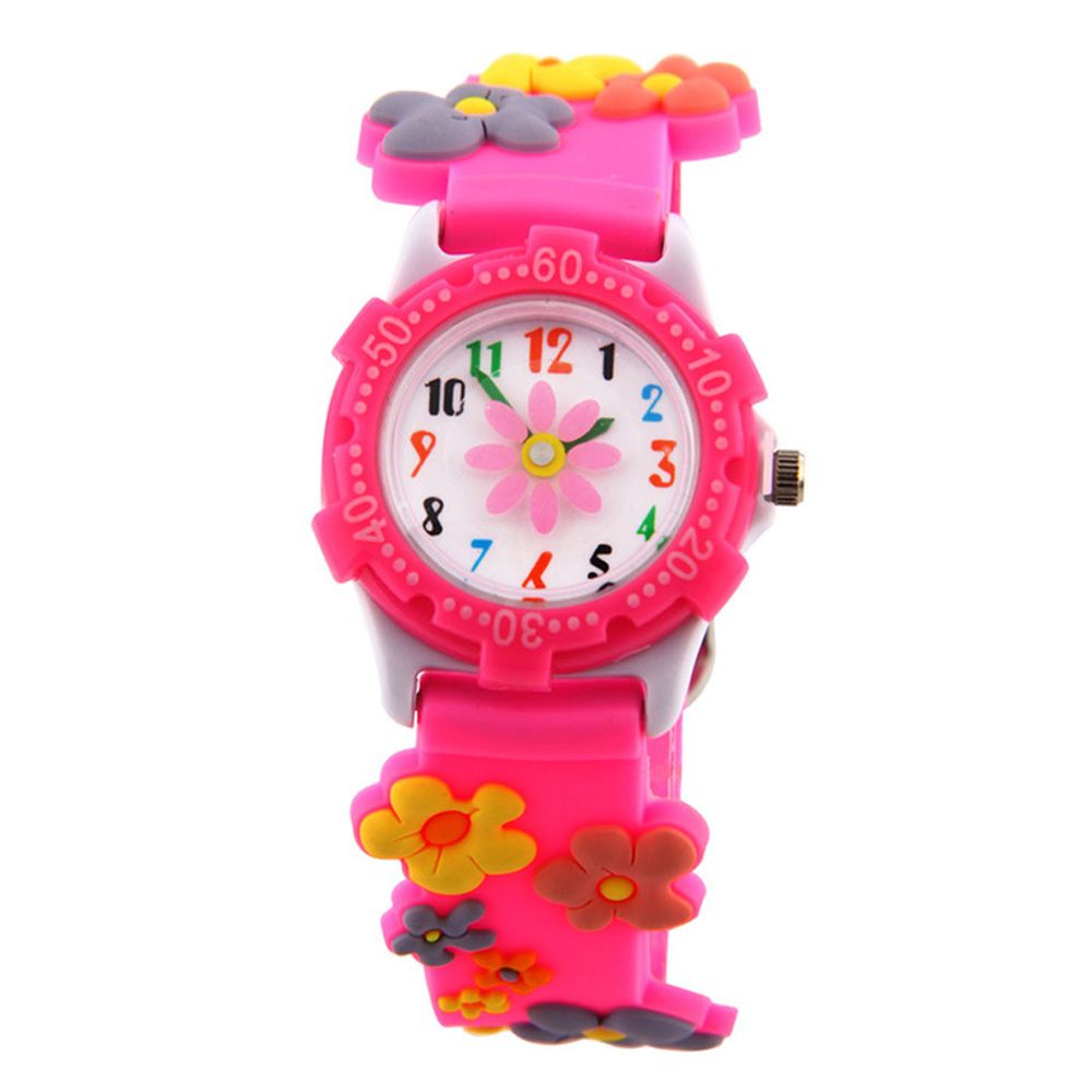 3D立體卡通兒童手錶-可旋轉錶圈-粉色花朵