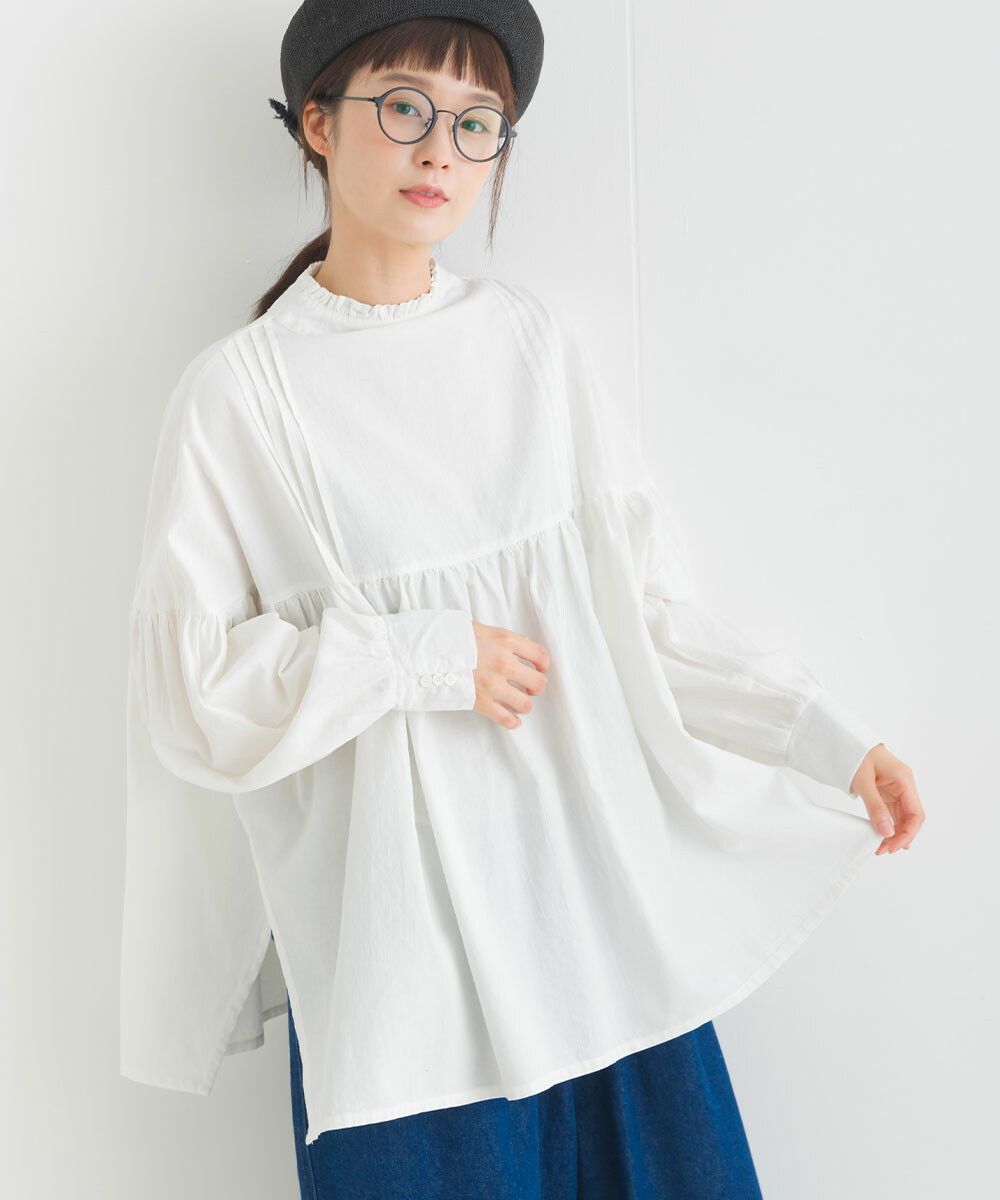 日本女裝代購 - 歐風木耳領2WAY泡泡袖上衣-淺卡其