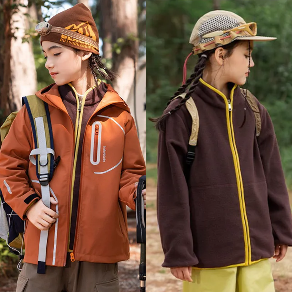 4級防水x保暖搖粒絨兩件式衝鋒外套-安全反光條-橘棕色