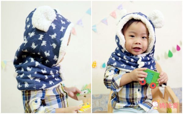 日本媽媽 - 日本製純手工熊帽-狐狸-藍灰