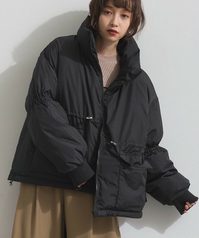 日本 ELENCARE DUE - 蓬鬆袖立領腰抽繩科技羽絨保暖外套-象牙