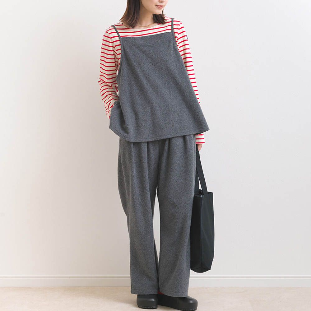 溫柔百搭毛氈感細肩帶2件式套裝-深灰