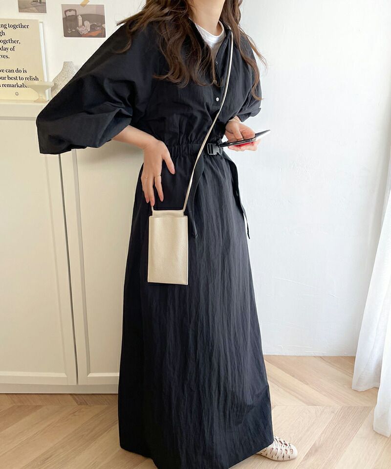 日本 Classical Elf - 簡約休閒抽繩收腰洋裝-卡其