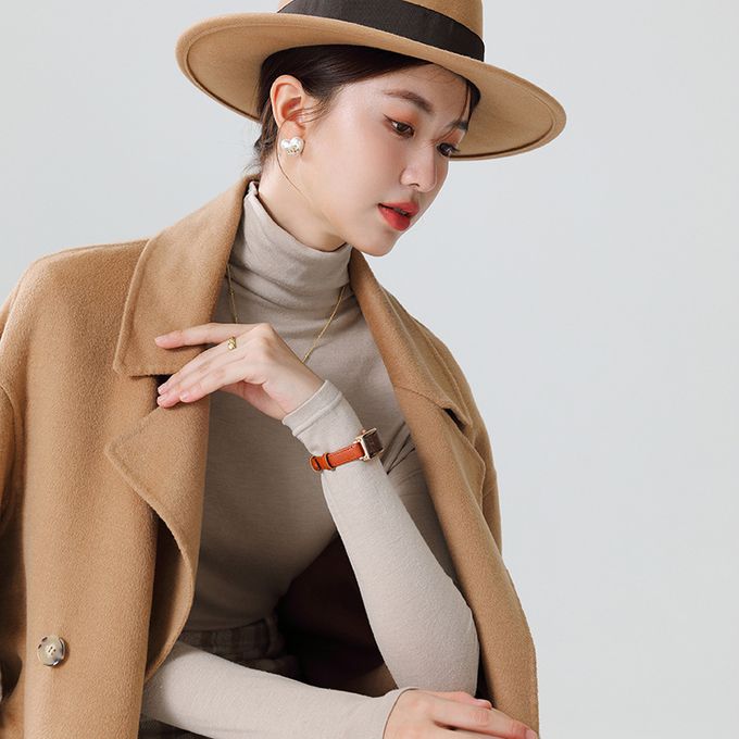 加絨針織半高領上衣-白色 (F)