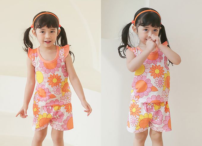 正韓 Puco - 超優質嬰幼兒/兒童無袖100% 有機棉家居服/睡衣-花花世界