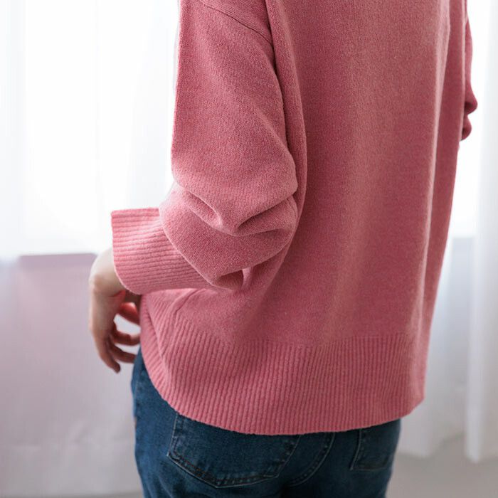 日本 ihuu - 柔軟舒膚小立領落肩毛衣-米杏