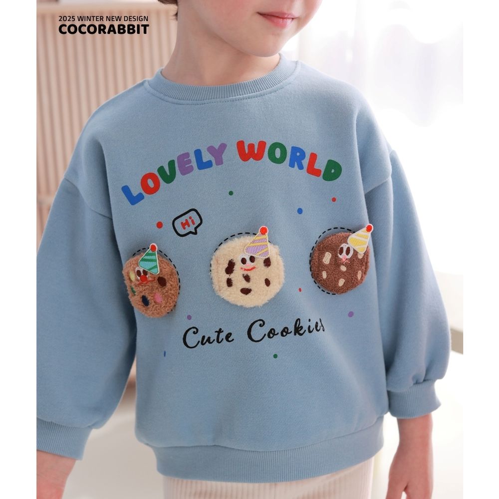 Coco rabbit (內磨毛)長袖大學T-毛絨餅乾-天藍