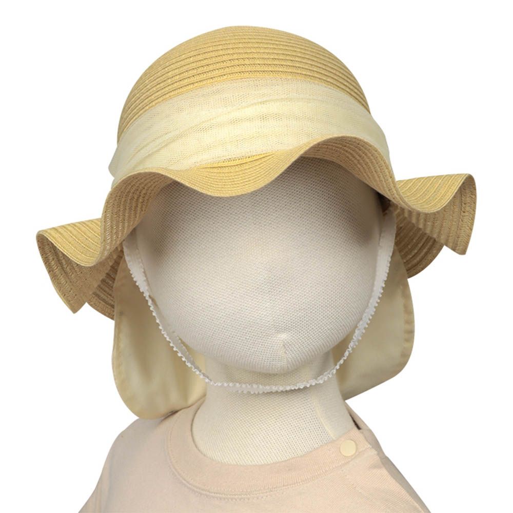 波浪邊帽-可洗可折疊 薄紗蝴蝶結-咖啡色