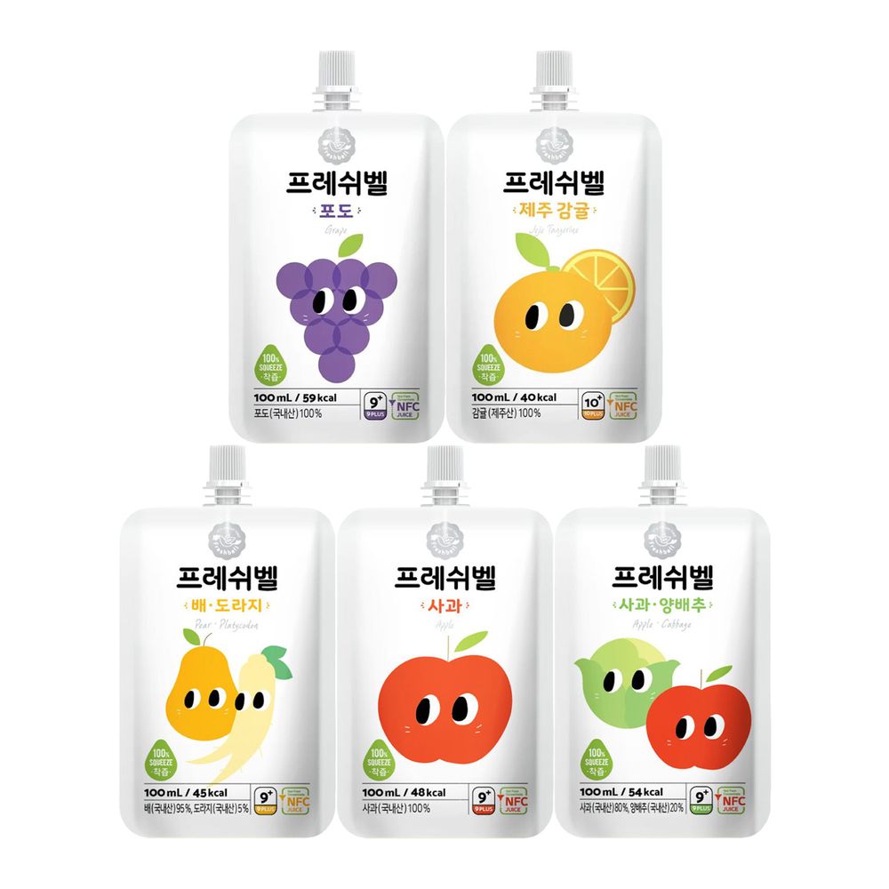 韓國Freshbell富樂思貝 - 果汁五入組-(葡萄*1+蘋果*1+柑橘*1+桔梗梨*1+蘋果高麗菜*1)