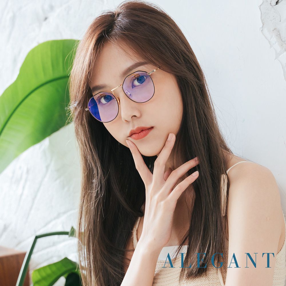 ALEGANT - 韓流造型幾何設計款輕量流砂金框UV400濾藍光眼鏡