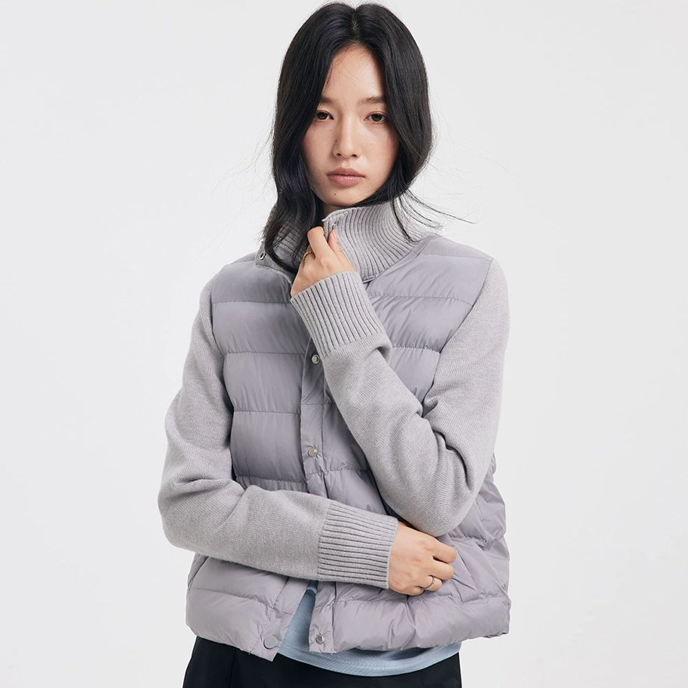 百搭針織拼接鋪棉外套-高雅灰