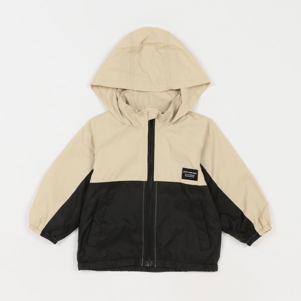 日本 petit main - 拼接雙色連帽輕量防風外套-淺黃x薄荷