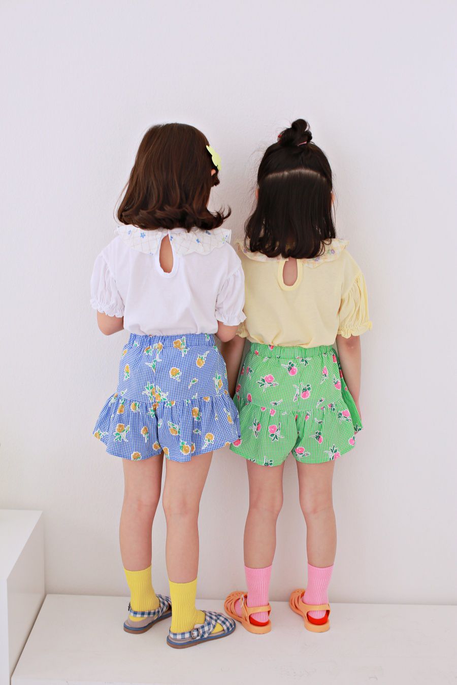 韓國 Dalla - 花花荷葉領上衣-白