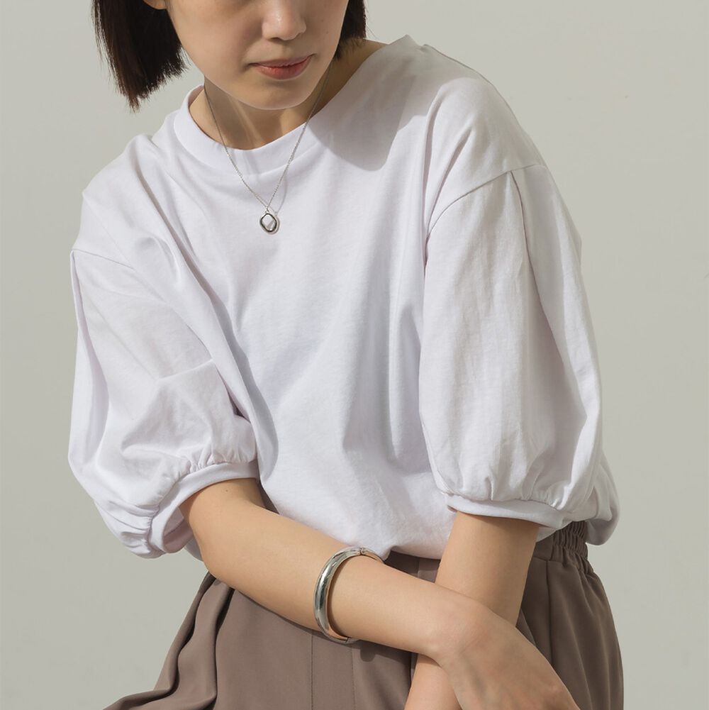絲滑混棉 可愛泡泡袖上衣-白