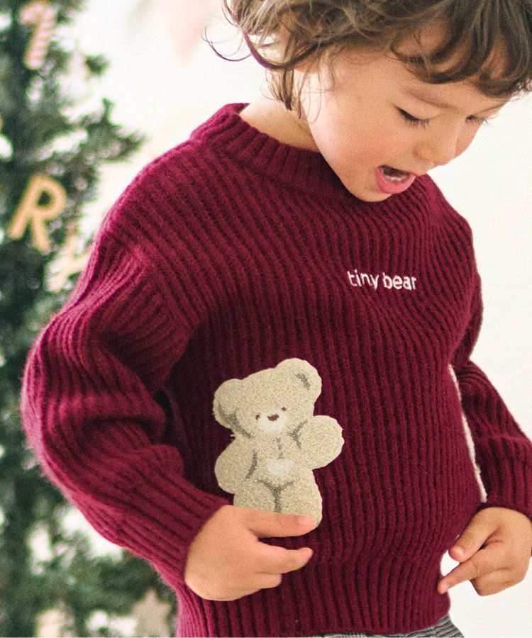 日本 apres les cours - 超萌節慶小熊可機洗毛衣-二隻熊-酒紅