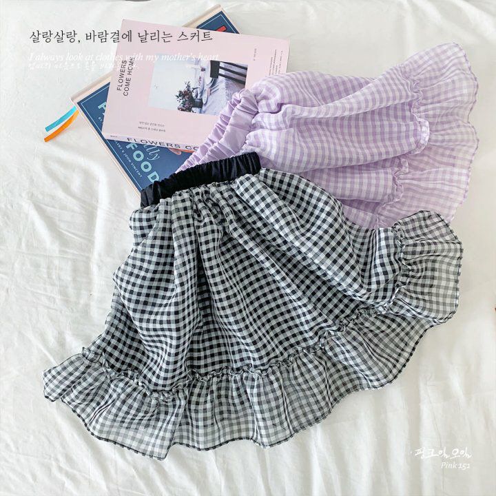 韓國 PINK151 - 格紋雪紡半長裙-淡紫