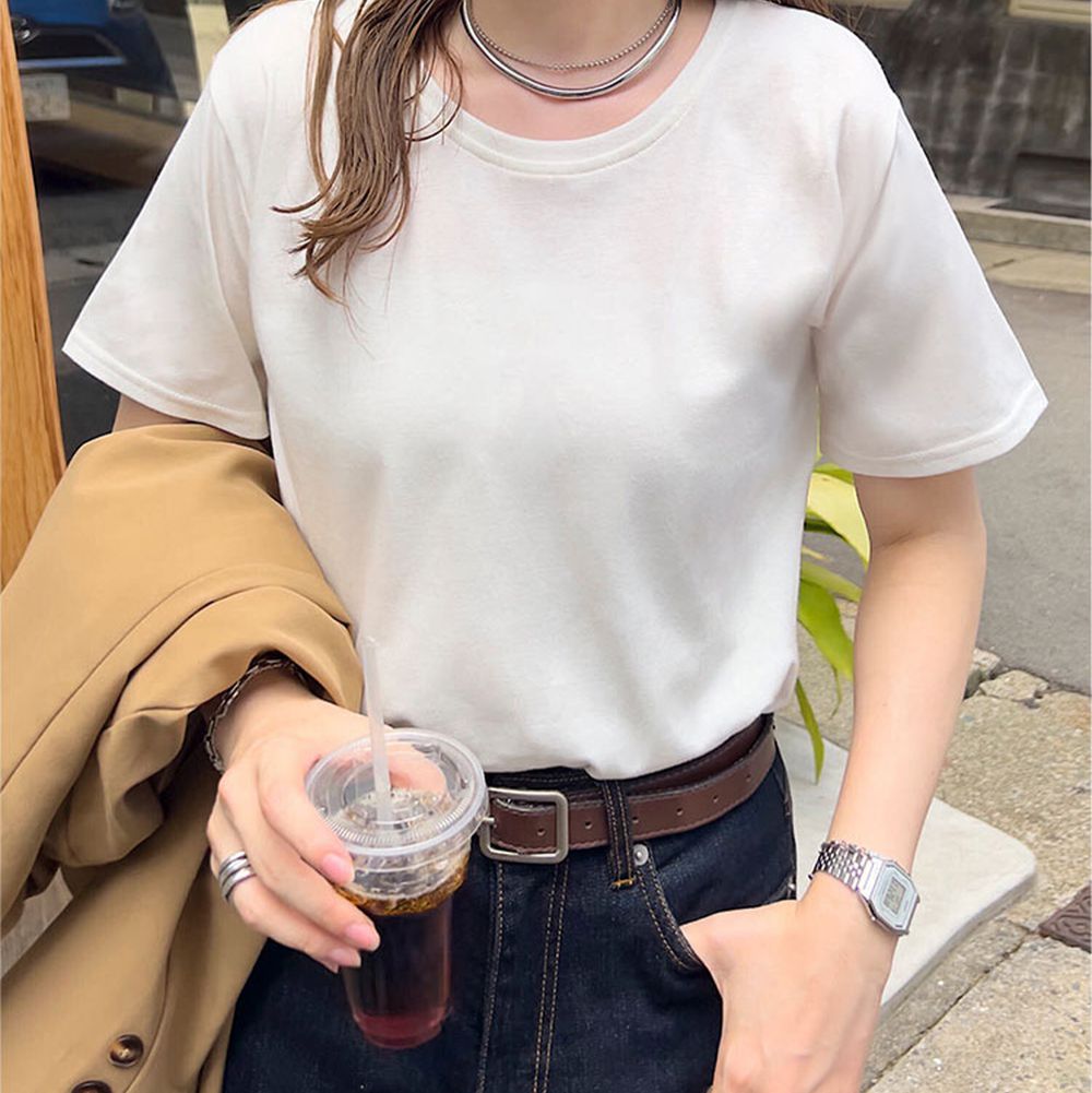 抗透汗 純棉圓領合身短袖上衣-白