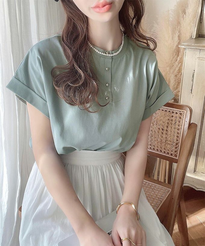 日本 Classical Elf - 前後2way優雅簡約法式袖上衣-深藍