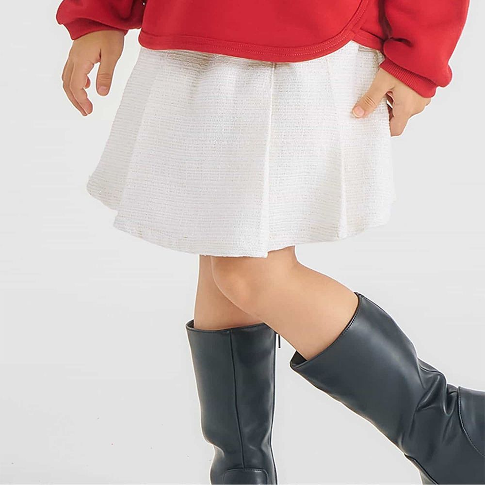 甜美學院風百褶寬版短褲-紋理-白