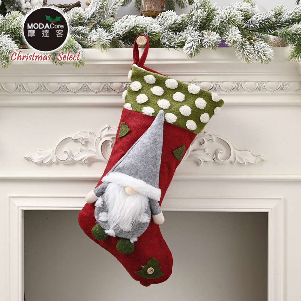 耶誕-綠底白點點高帽聖誕老人聖誕襪