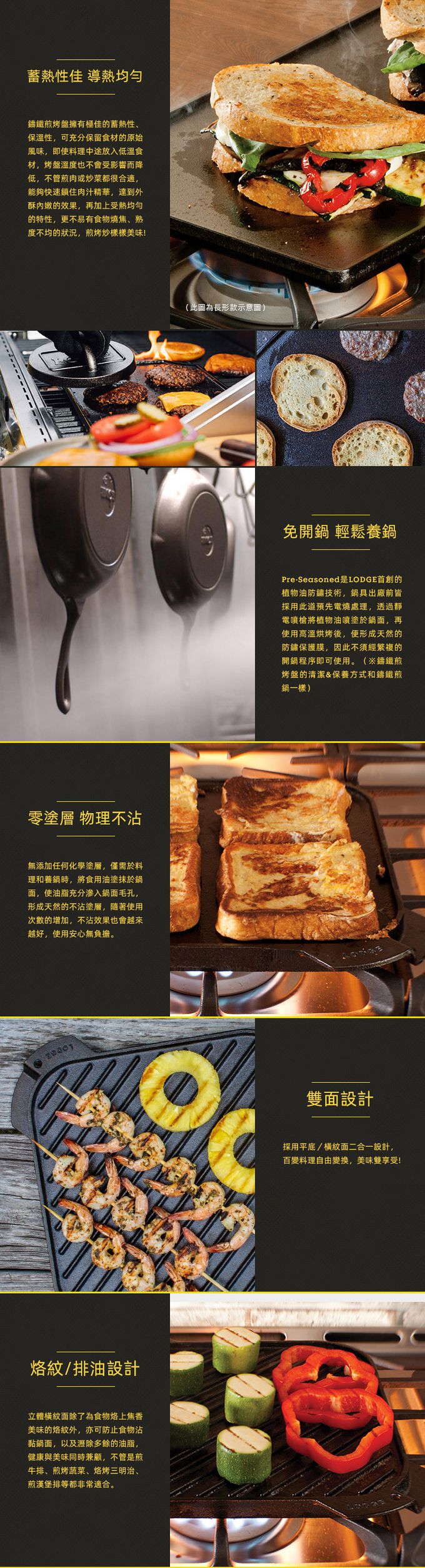 美國 LODGE - 美國製方形雙面平底/橫紋鑄鐵煎烤盤