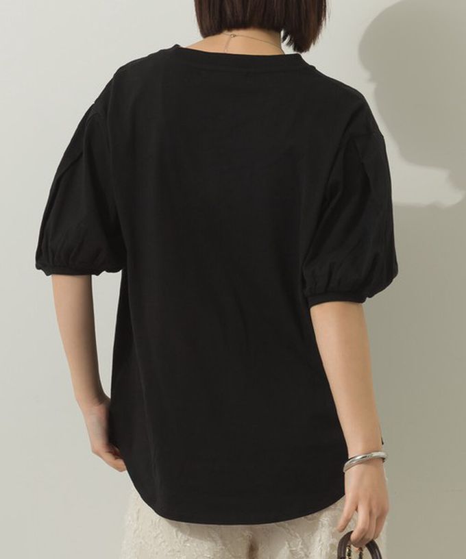 日本 Sans Souci 34+ - 絲滑混棉 可愛泡泡袖上衣-煙燻藍