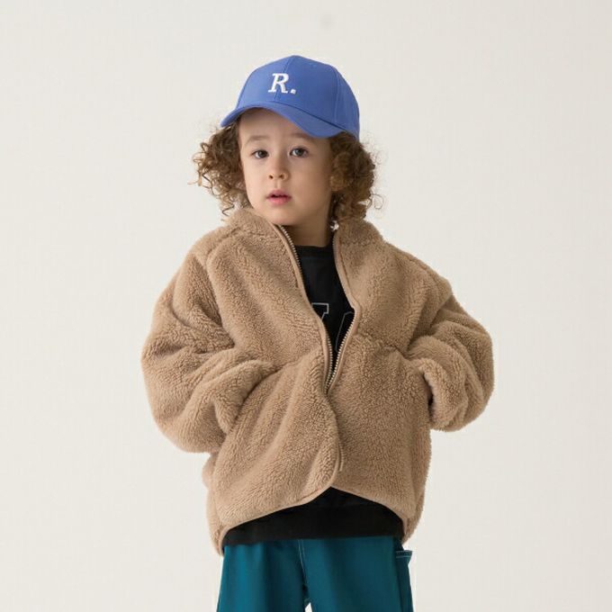 日本 b-ROOM - 泰迪熊絨毛溫暖拉鍊外套-藍綠