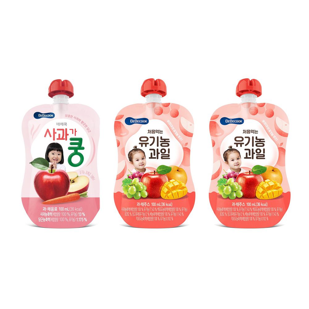 BEBECOOK 寶膳 - 智慧媽媽 嬰幼兒果汁系列-中寶寶組 三入-蘋果紅蘿蔔7M*1+綜合果汁9M*2