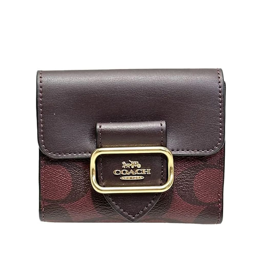 專櫃款撞色按釦短夾 (咖啡酒紅)