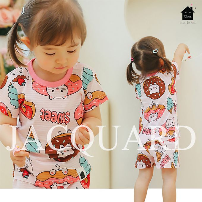 正韓 VOVO - 超優質嬰幼兒/兒童短袖100% 有機純棉家居服/睡衣-甜點貓