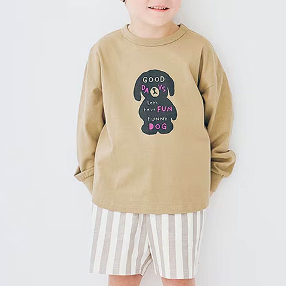 7days 天竺棉印花長袖上衣-狗狗剪影-卡其棕