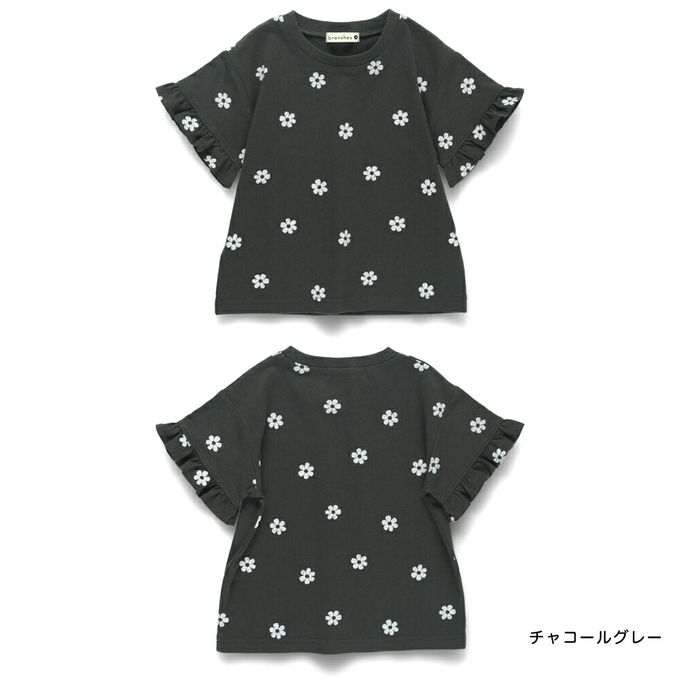 日本 BRANSHES - 純棉荷葉袖女孩印花短袖上衣-冰淇淋-水藍