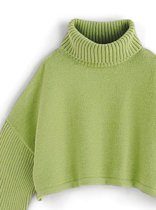 日本 GRL - 雜誌揭載 高領短版針織毛衣-奶油杏 (F)