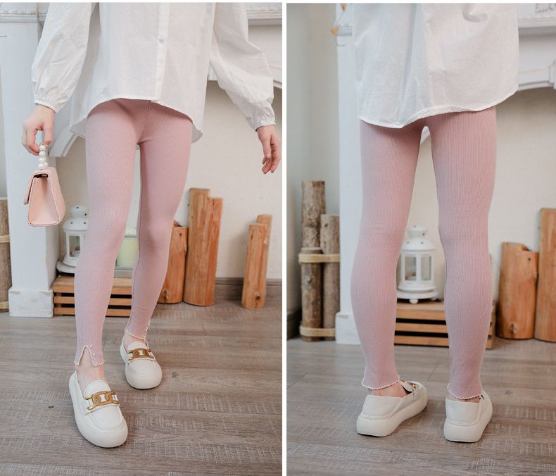 FANMOU - 九分內搭褲-開叉珍珠款-粉色