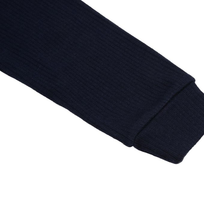 韓國 FORK CHIPS - 金屬裝飾直坑條翻領長袖上衣-深藍