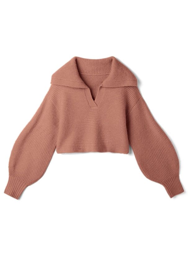 日本 GRL - 小V領畦編短版針織上衣-珊瑚粉 (F)