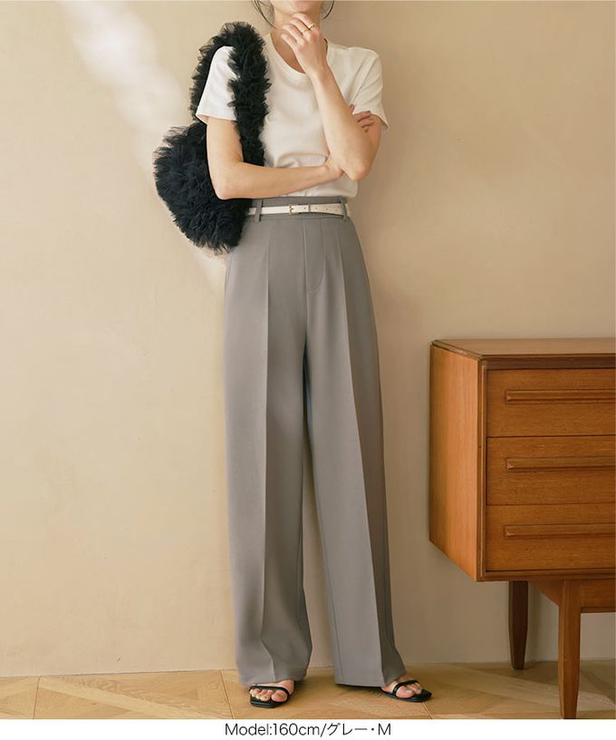 日本 Kobe Lettuce - 美腳中線！不易皺喬其紗寬版長褲-粉紅