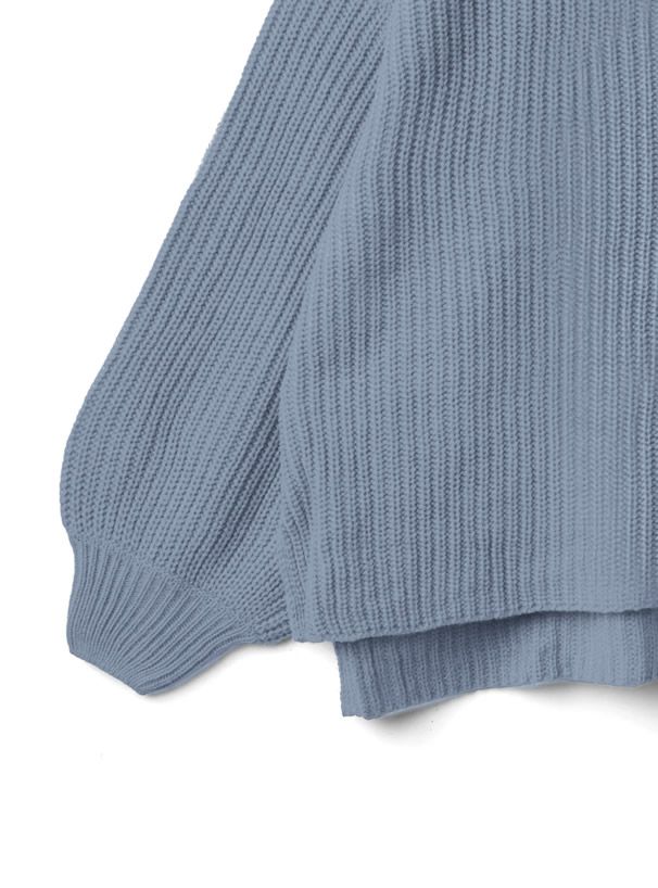 日本 GRL - 優雅酒瓶領澎澎袖針織毛衣-咖啡 (F)