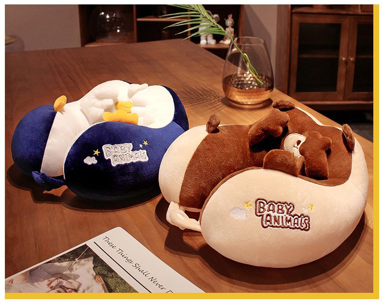 捂臉動物立體造型駝峰頸枕-熊熊-咖啡色 (30x30cm)