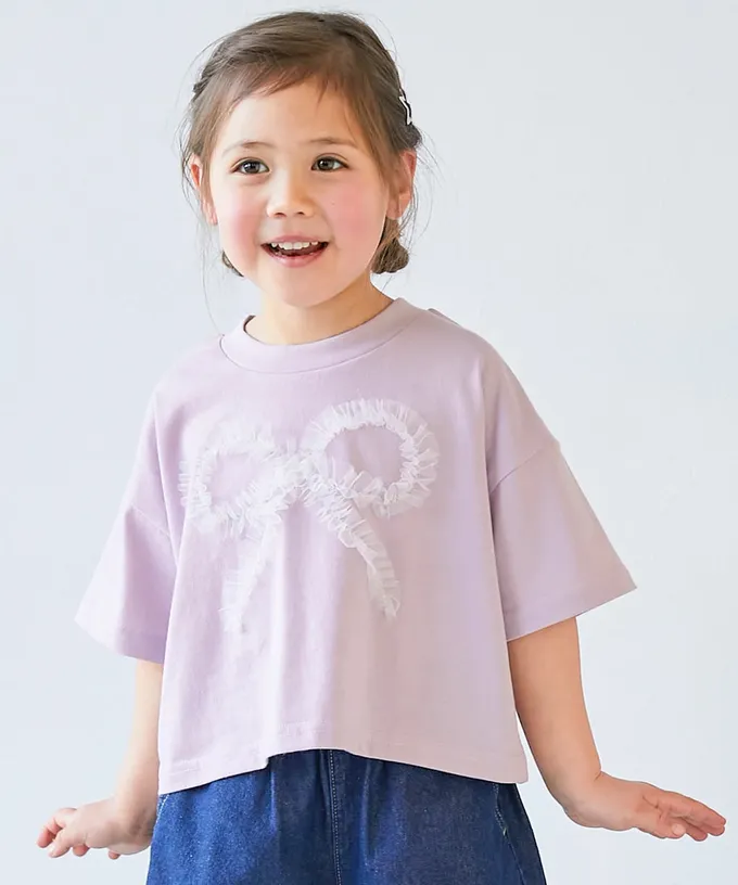 日本 devirock - 俏麗薄紗點綴短袖上衣-愛心-淺藍