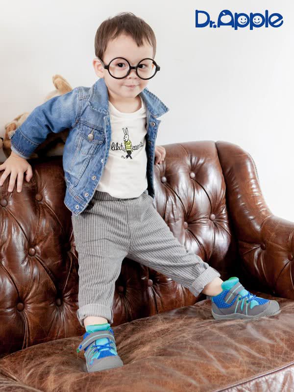 Dr. Apple - 機能童鞋_拼接網布帥氣短筒運動鞋-藍