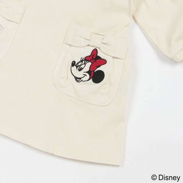 日本 petit main - 聯名款 俏麗蝴蝶結口袋長袖洋裝-丹寧藍