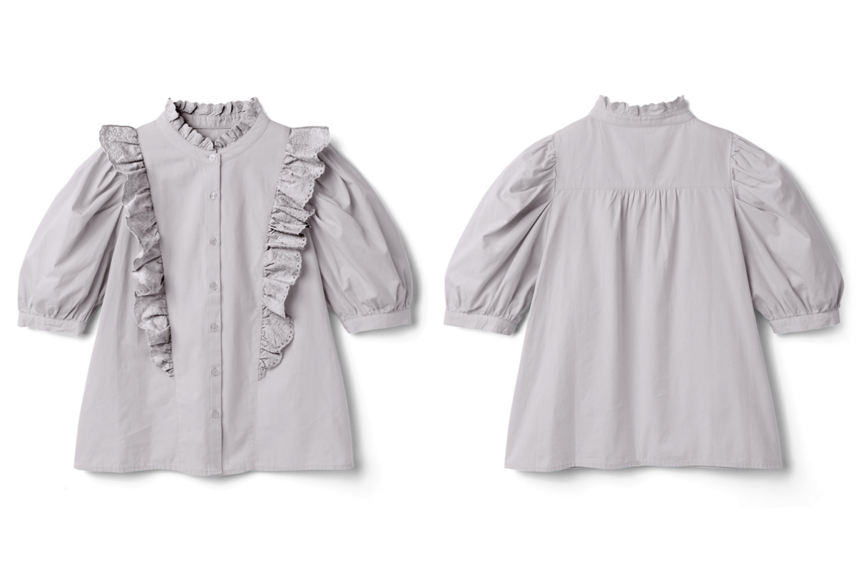 日本 GRL - 古典雕花蕾絲五分袖襯衫上衣-天使白