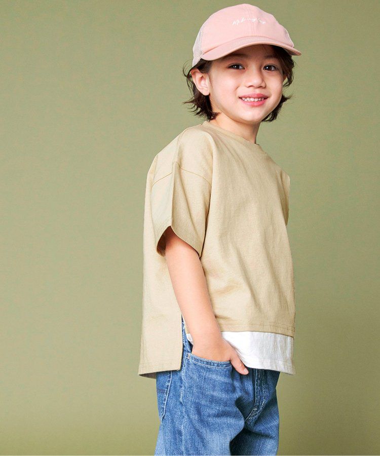 日本 BREEZE - 寬鬆版型背後設計短袖上衣-淺卡其