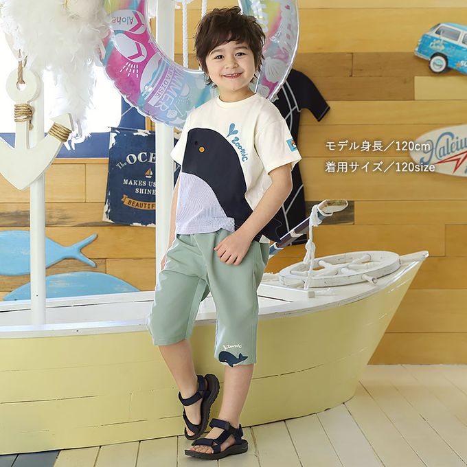 日本 ZOOLAND - 海洋印花短袖上衣-巨大鯨魚-象牙